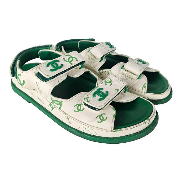 Chanel Green CC Dad Sandals US 8 / EU 38 - Picture 1 of 11